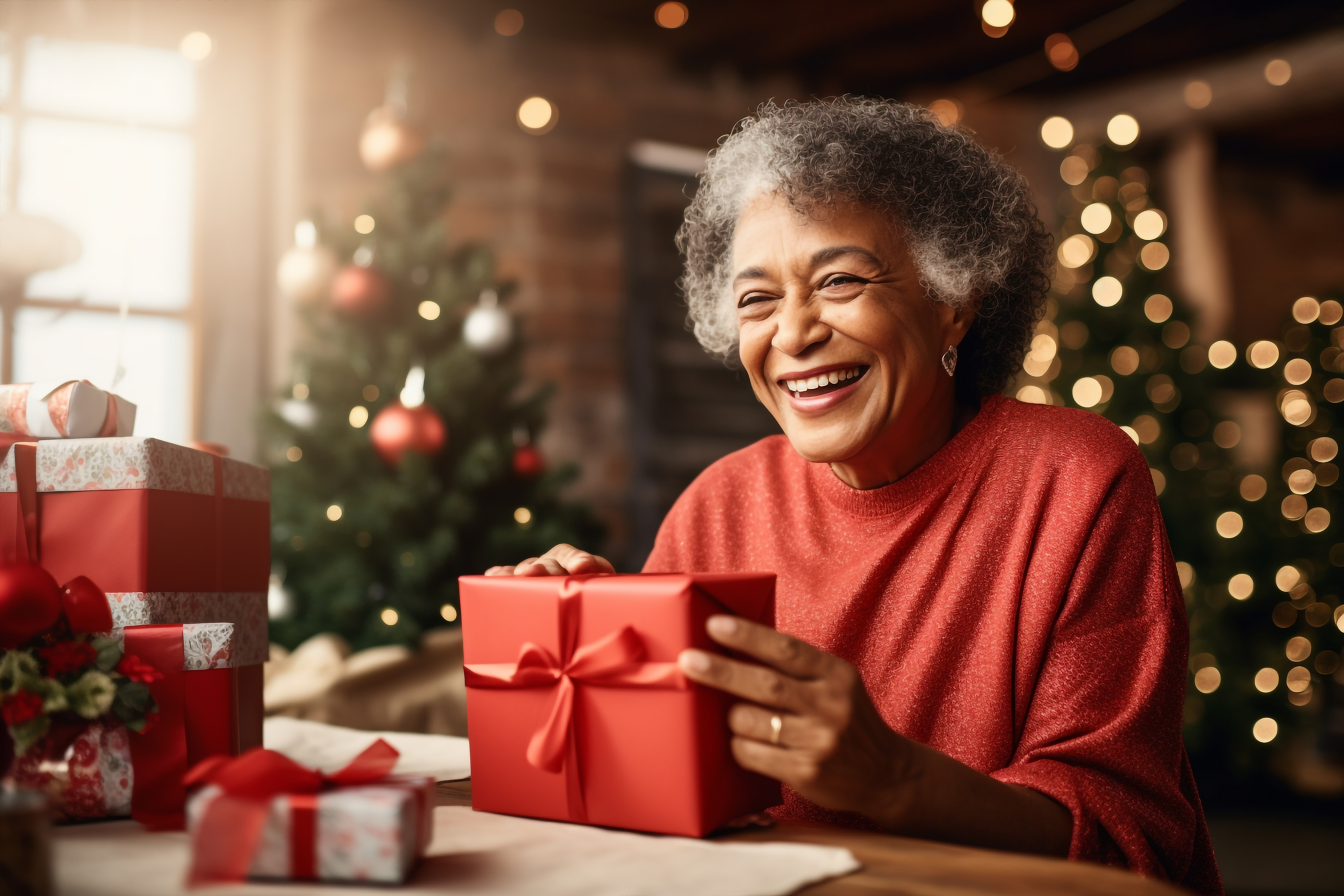 Grand-mère recevant un cadeau